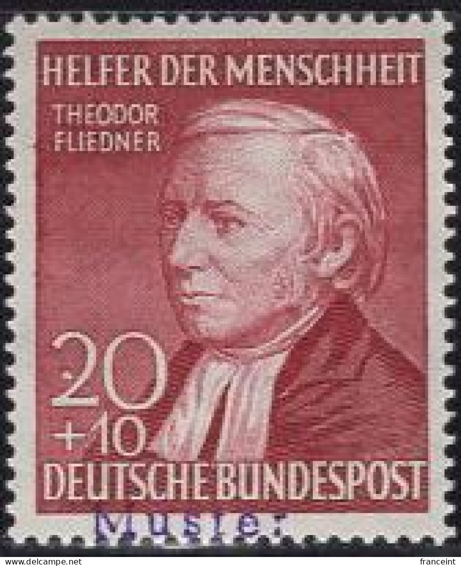 GERMANY(1953) Theodor Fliedner. MUSTER (specimen) Overprint. Founder Of Lutheran Deaconess Training. Scott No B329. - Sonstige & Ohne Zuordnung