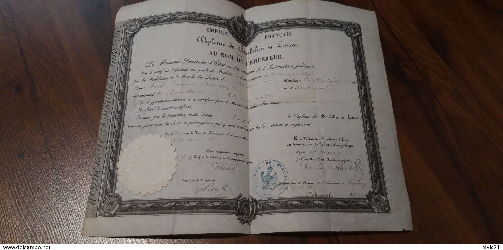 Diplôme De Bachelier Es Lettres. Strasbourg - Diploma's En Schoolrapporten