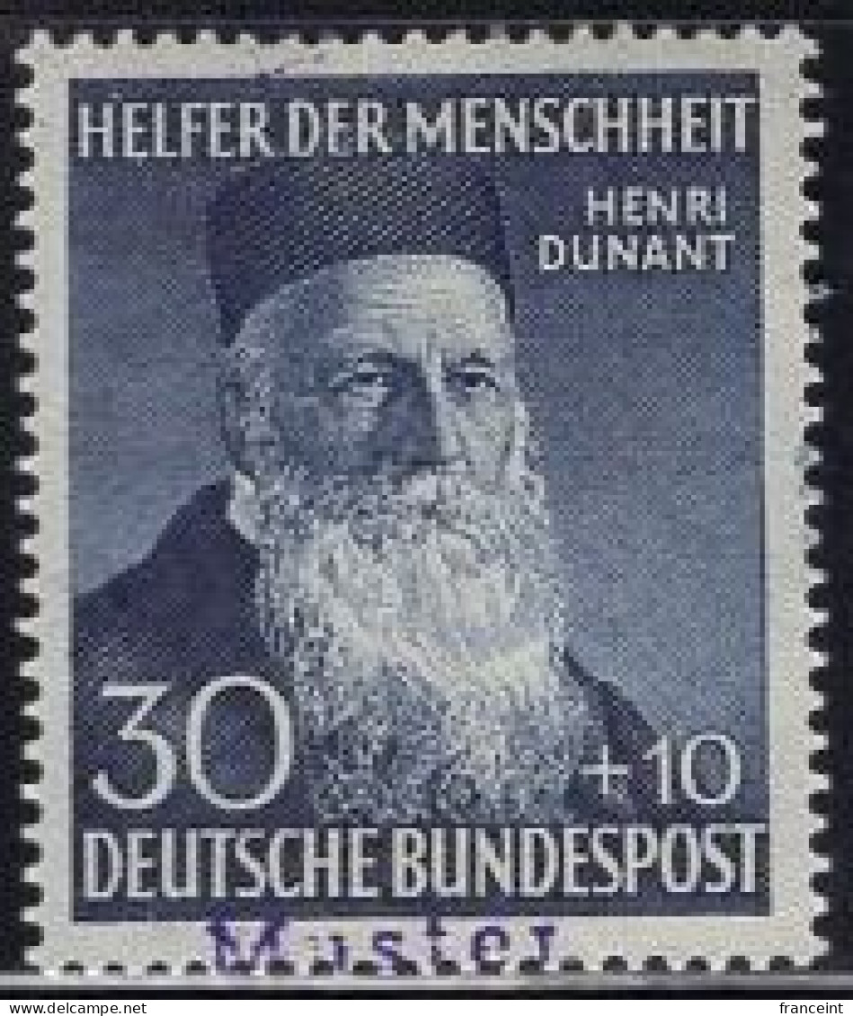 GERMANY(1953) Henri Dunant. MUSTER (specimen) Overprint. Scott No B330. - Andere & Zonder Classificatie