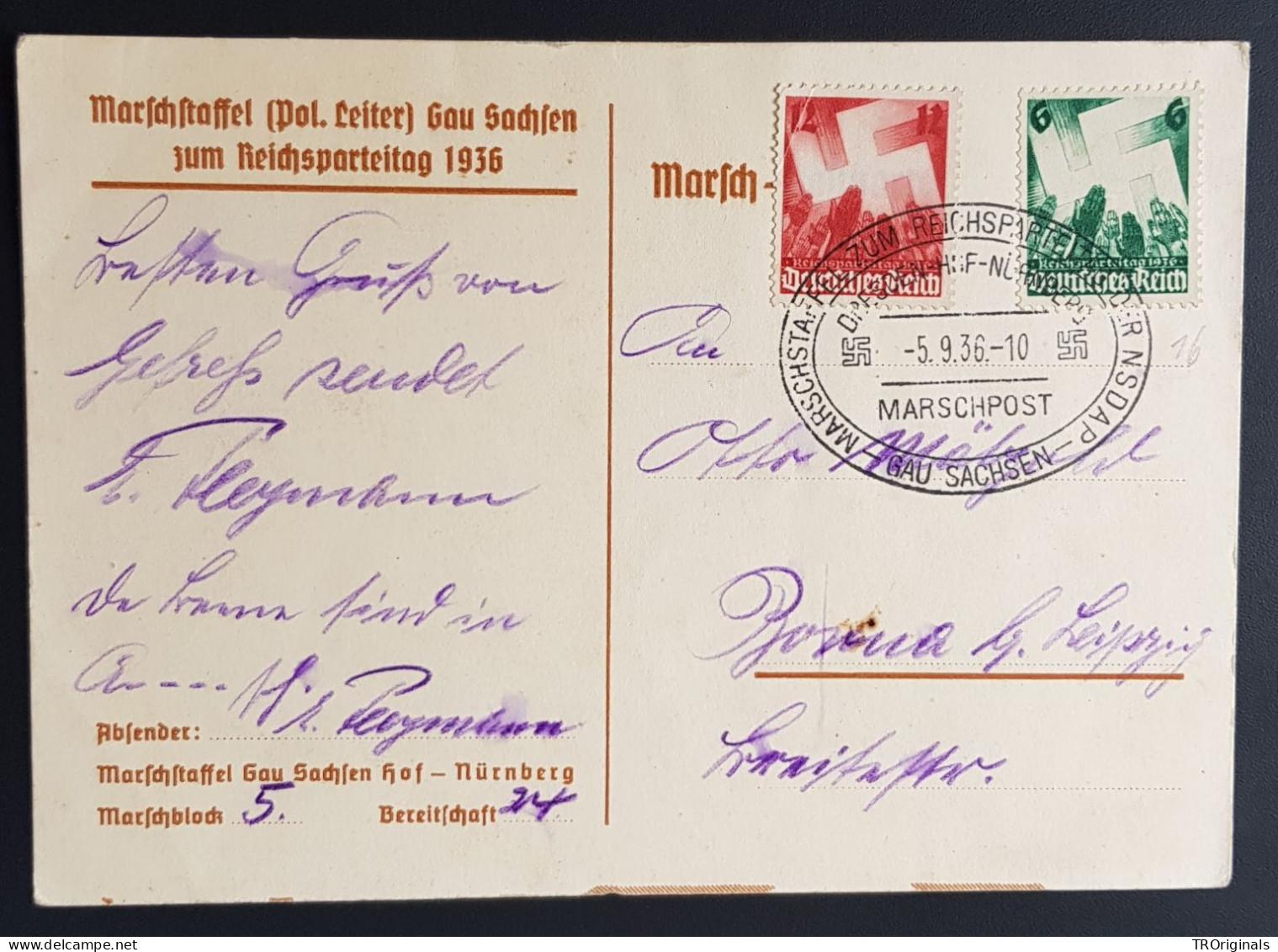 RARE GERMANY THIRD 3rd REICH ORIGINAL CARD NSDAP NÜRNBERG REICHSPARTEITAG 1936 - Guerra 1939-45