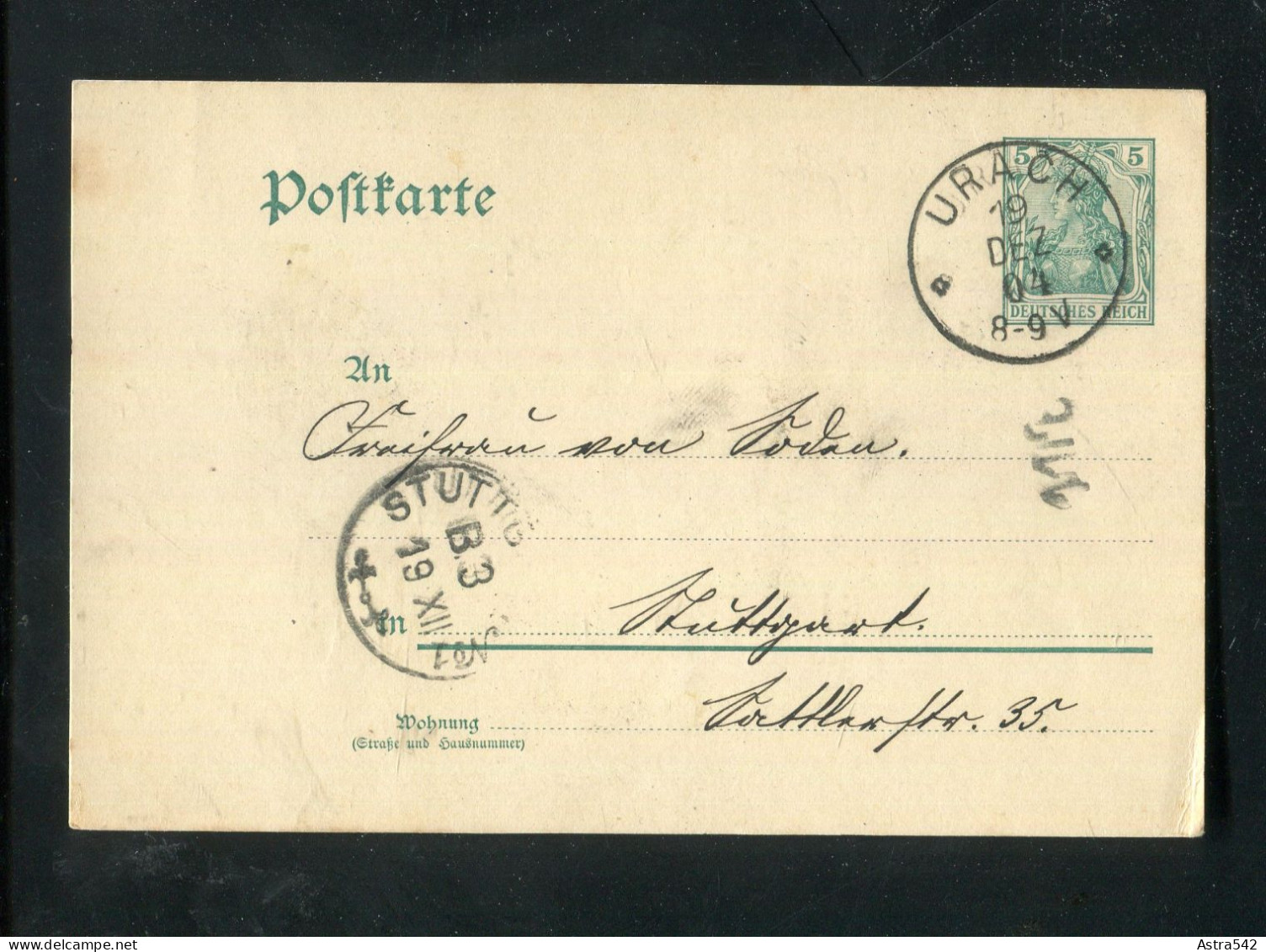 "DEUTSCHES REICH" 1904, Klarer L1 "URACH" Auf Postkarte Nach Stuttgart (A1190) - Postkarten