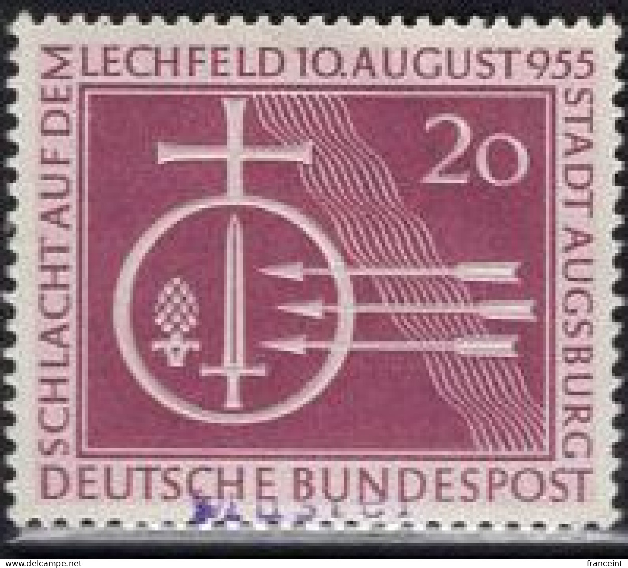 GERMANY(1955) Battle Of Lechfield. MUSTER (specimen) Overprint. Scott No 732. - Sonstige & Ohne Zuordnung