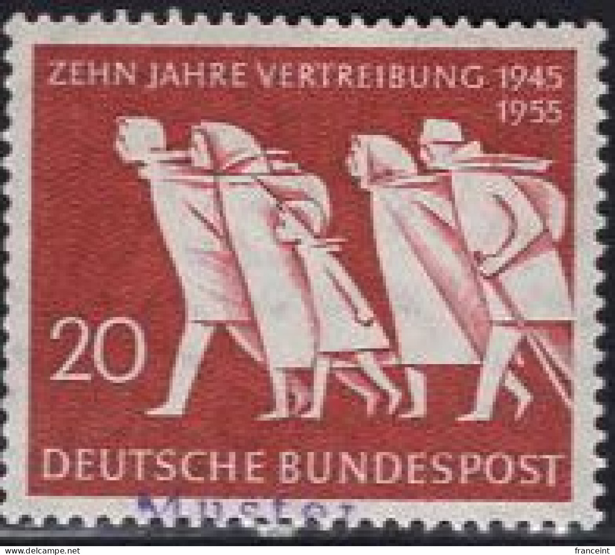 GERMANY(1955) Families In Flight. MUSTER (specimen) Overprint. German Expatriation. Scott No 733. - Sonstige & Ohne Zuordnung