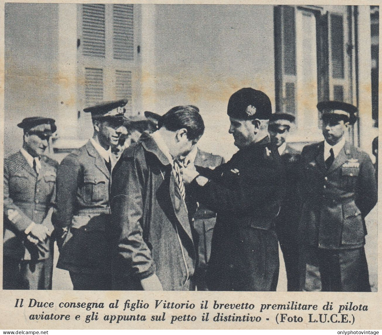 Il Duce Consegna Al Figlio Vittorio Il Brevetto Di Pilota - 1934 Stampa - Stiche & Gravuren