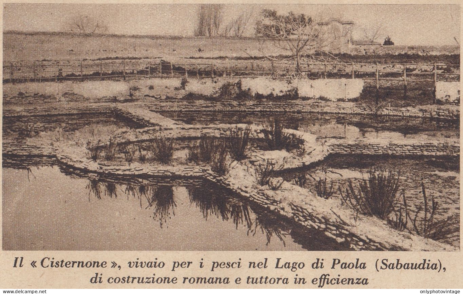Sabaudia - Lago Di Paola - Vivaio Per I Pesci - 1937 Stampa - Old Print - Stiche & Gravuren