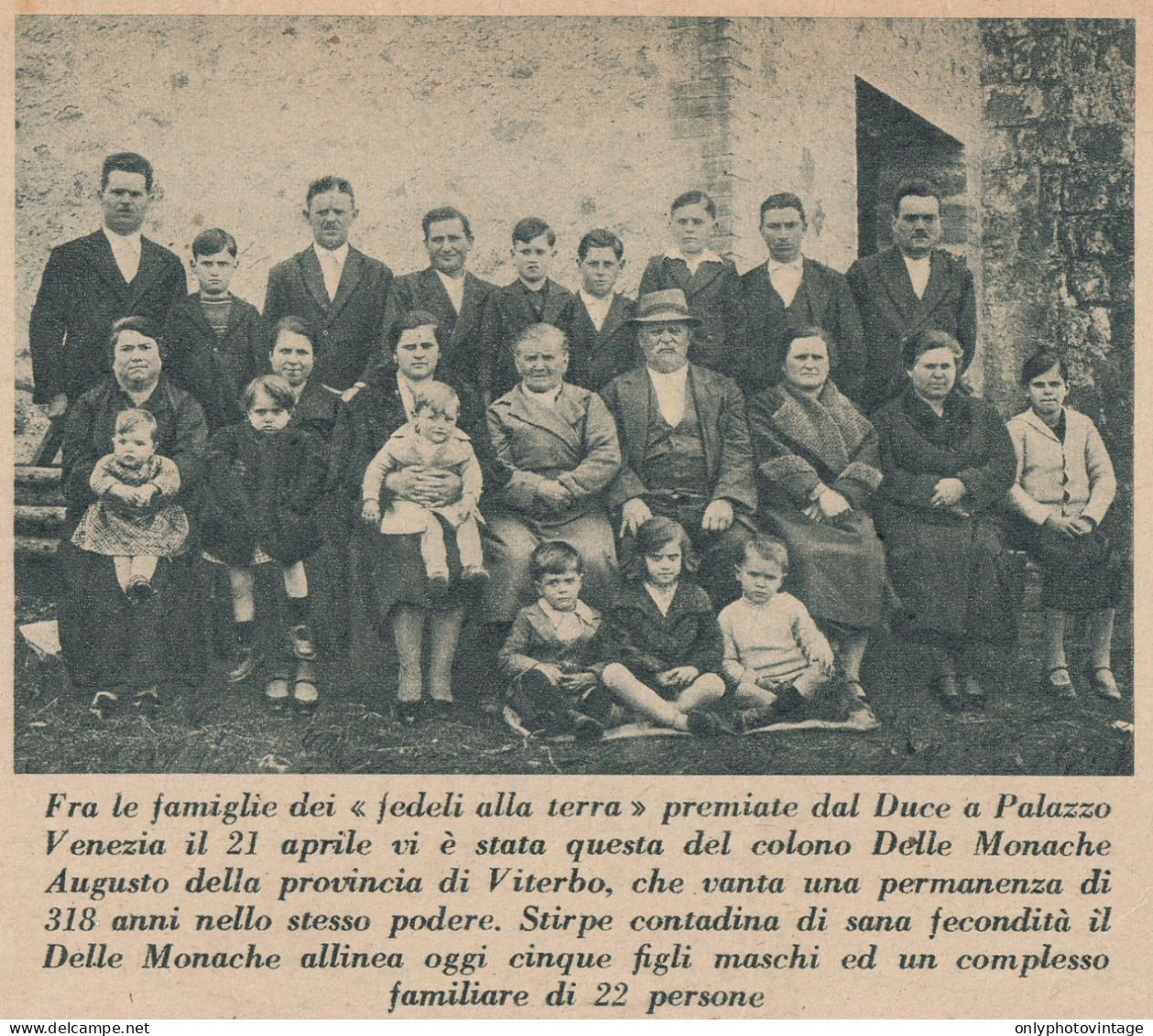 Famiglia Colono Delle Monache Augusto Della Prov. Di Viterbo - 1938 Stampa - Stiche & Gravuren