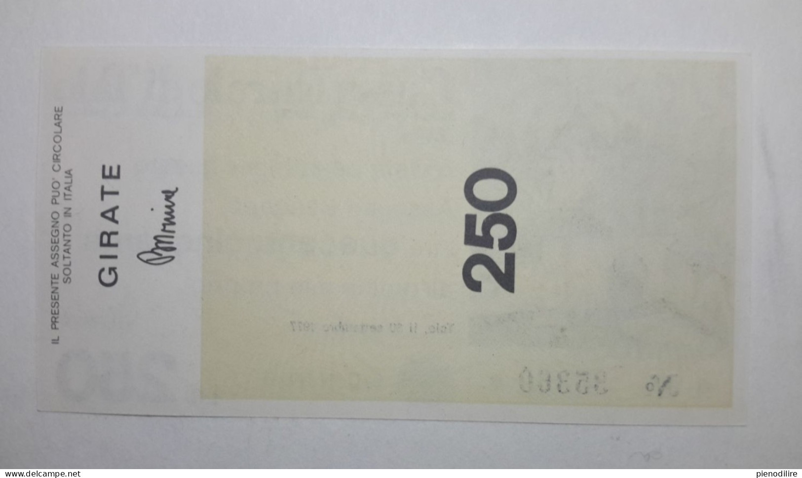 CASSA RURALE DI TAIO 250 LIRE 30.09.1977 MIO PROPRIO (A.32) - [10] Checks And Mini-checks