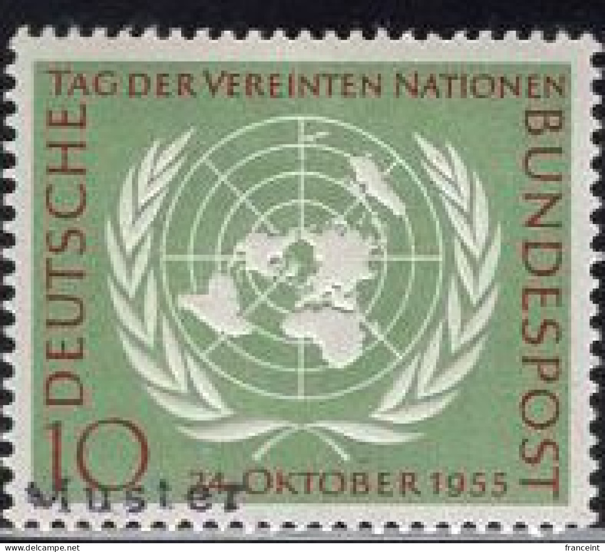 GERMANY(1955) UN Emblem. MUSTER (specimen) Overprint. Scott No 736. - Otros & Sin Clasificación