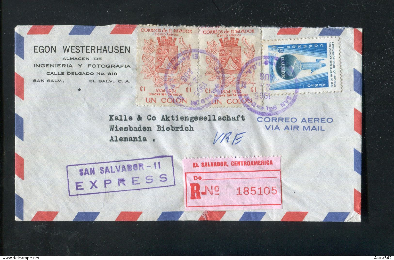 "EL SALVADOR" 1965, Reco-/Lupo-/Expressbrief Nach Deutschland (A1193) - El Salvador