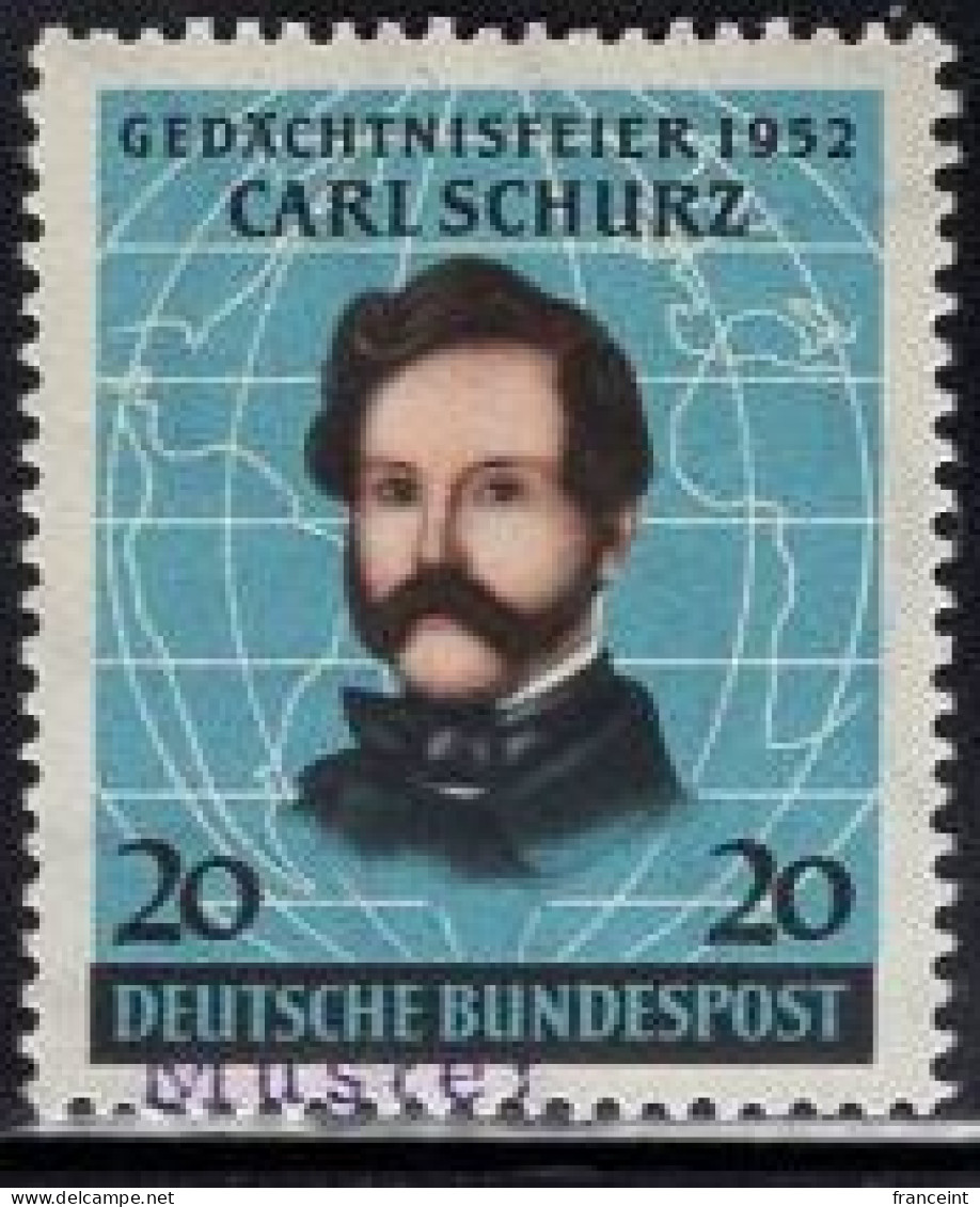 GERMANY(1952) Carl Schurz. MUSTER (specimen) Overprint. German Emigrant Who Became Secretary Of The Interior Under Presi - Otros & Sin Clasificación