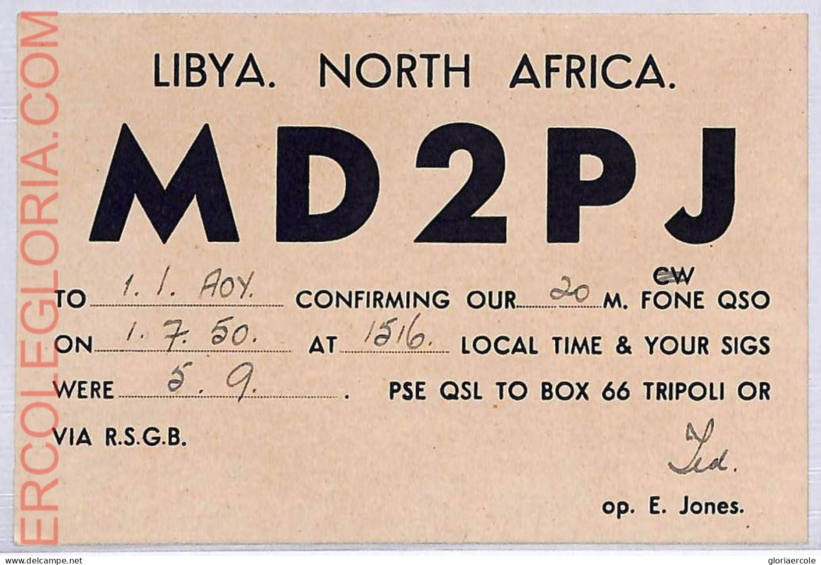 Ad9216 - LIBYA - RADIO FREQUENCY CARD  - 1950 - Radio