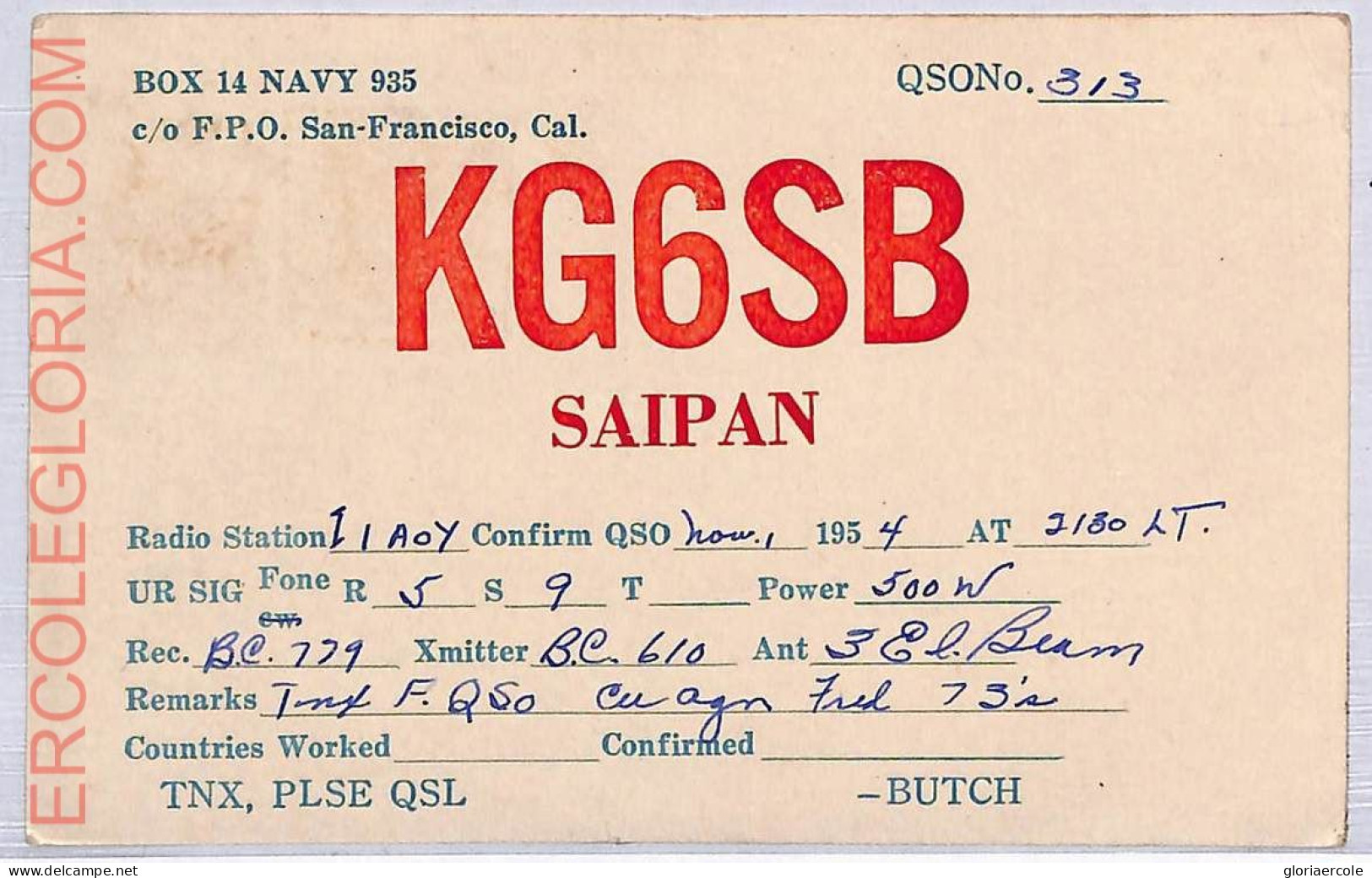 Ad9218 - Saipan Isole Marianne - RADIO FREQUENCY CARD  - 1954 - Radio