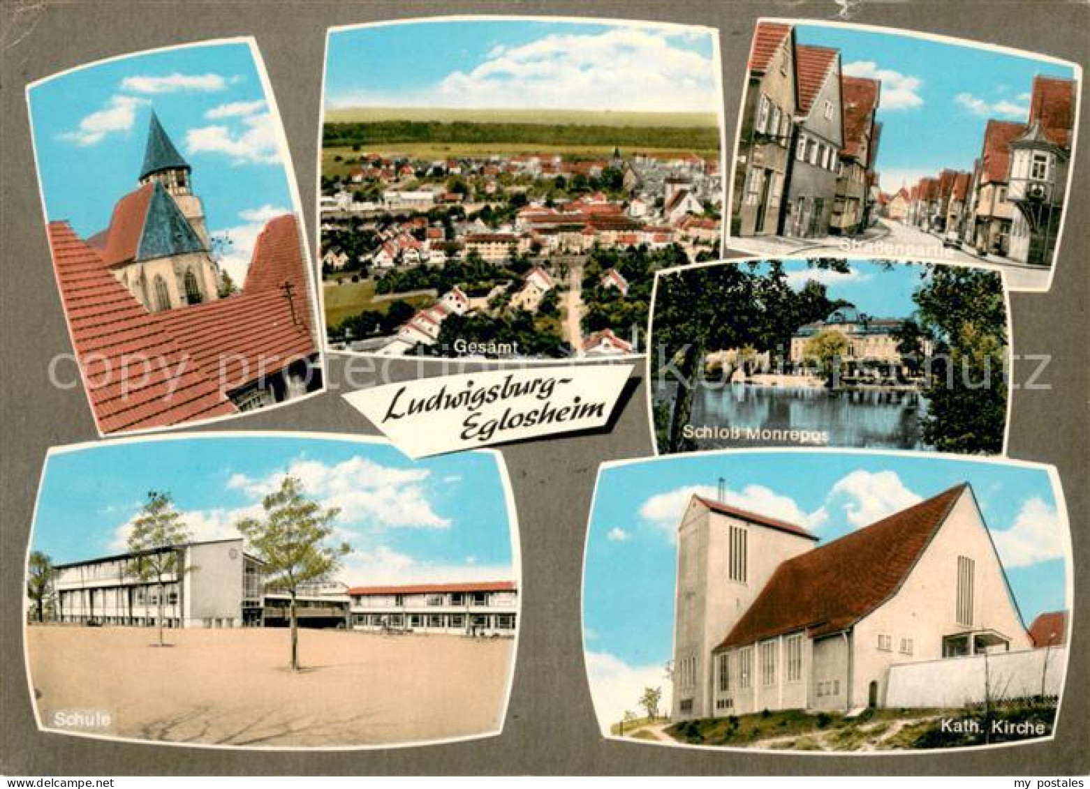 73749704 Eglosheim Kirche Schule Panorama Strassenpartie Schloss Monrepos Kath K - Ludwigsburg