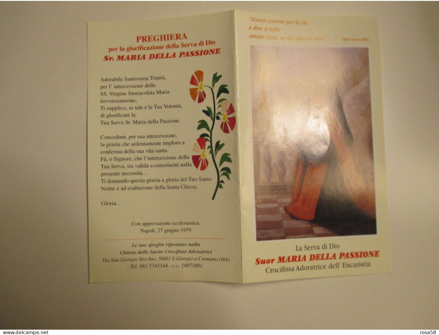 La Serva Di Dio Suor Maria Della Passione Crocifissa Educatrice Dell'Eucaristia - Andachtsbilder