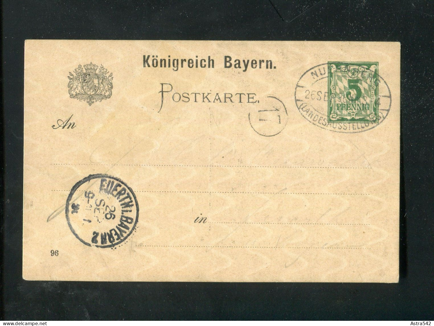 "BAYERN" 1896, Postkarte Mi. P 48/02 SSt. "NUERNBERG" (A1197) - Postwaardestukken