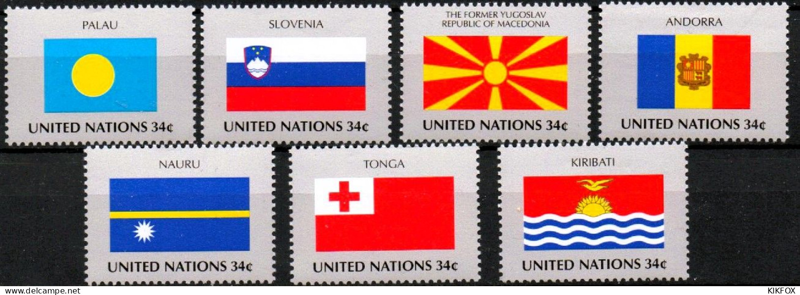 VEREINTE NATIONEN, UNO -UNITED NATIONS NEW YORK 2001 , 7 X FLAGS, POSTFRISCH - Ongebruikt