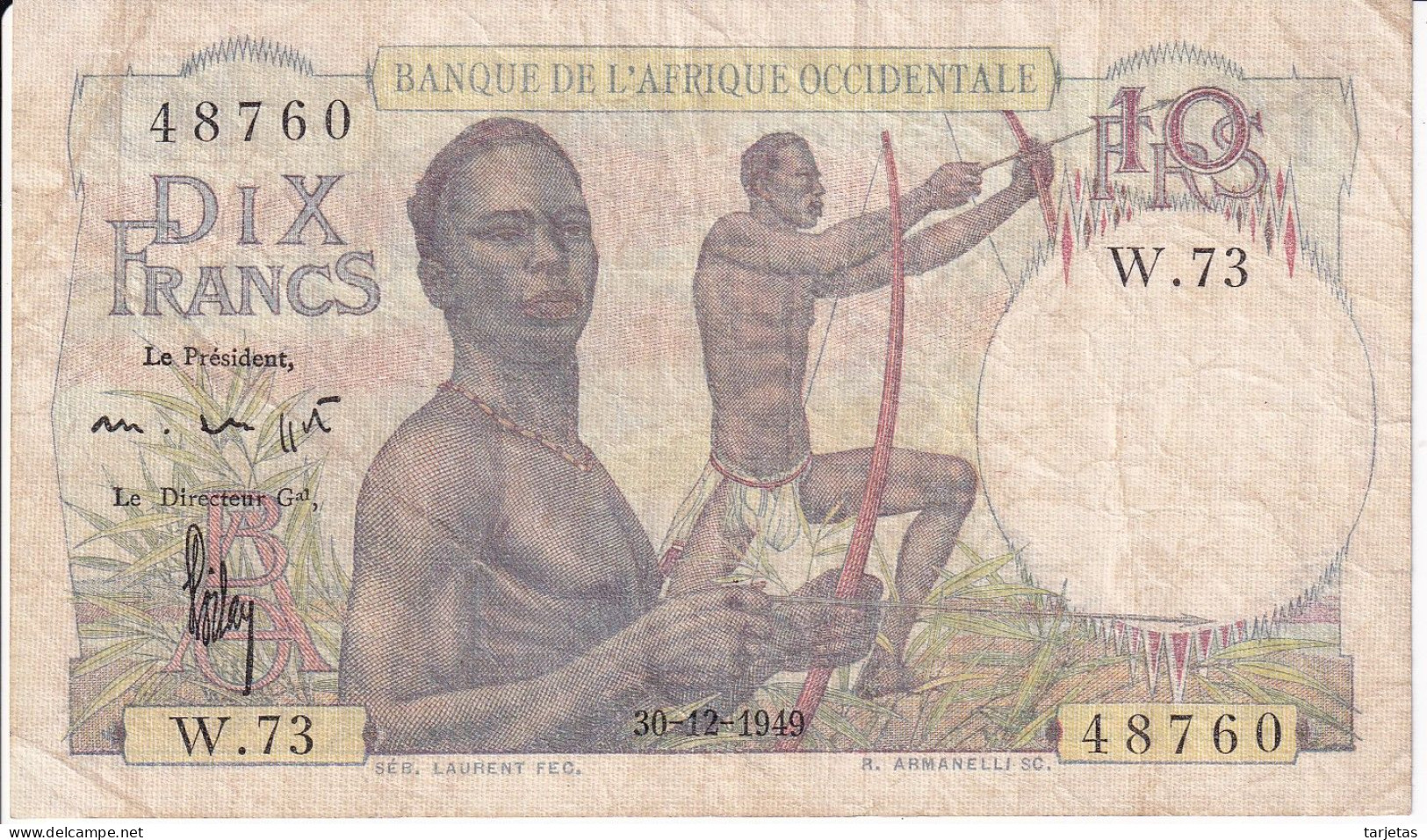 BILLETE DE AFRIQUE OCCIDENTALE DE 10 FRANCS DEL AÑO 1949 (BANKNOTE) - Stati Dell'Africa Occidentale