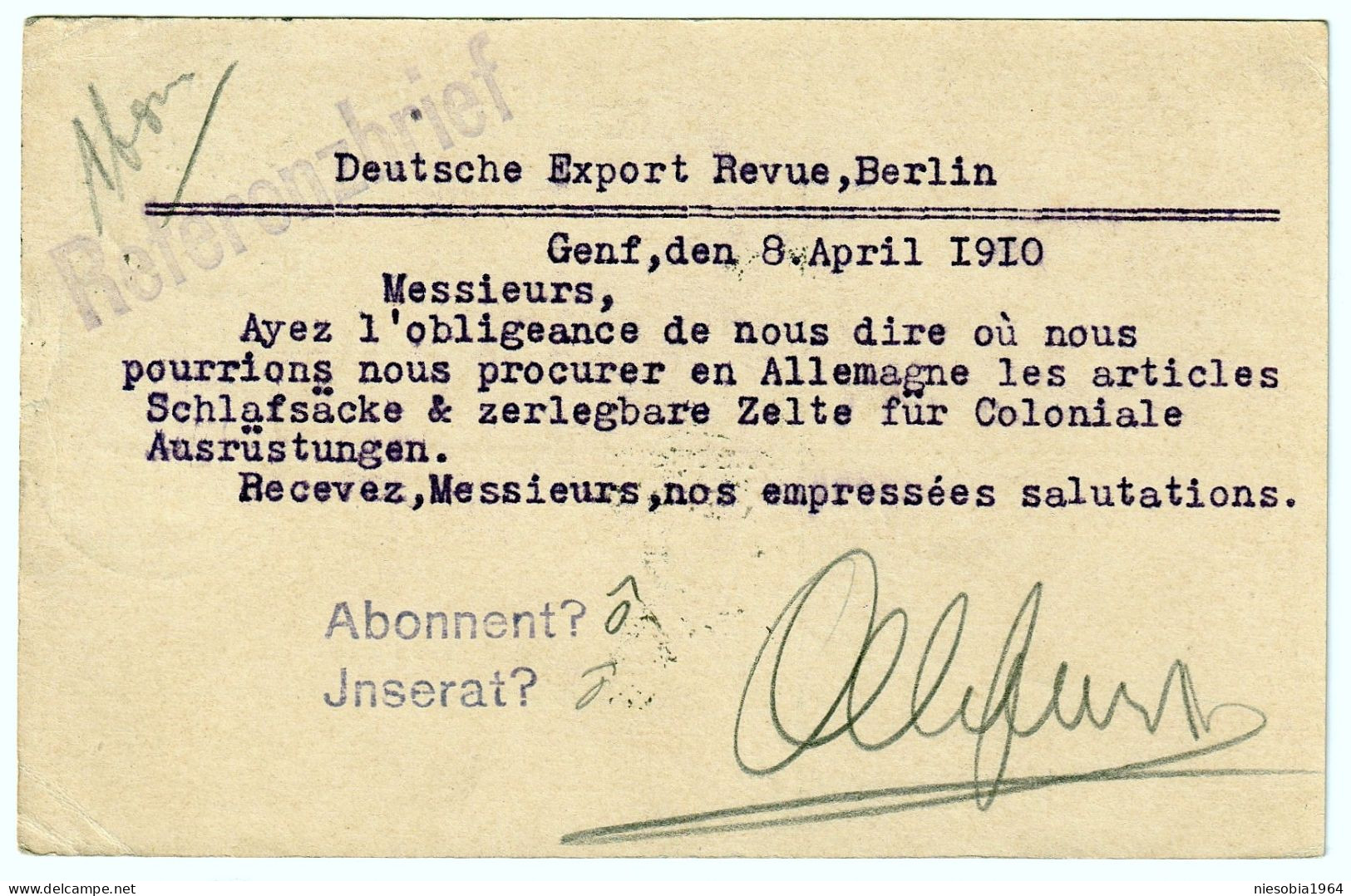 Belle-Époque Swiss Correspondence Card Seals Geneve Succ. Fusterie 9.04.1910 German Export Review BERLIN - Postwaardestukken