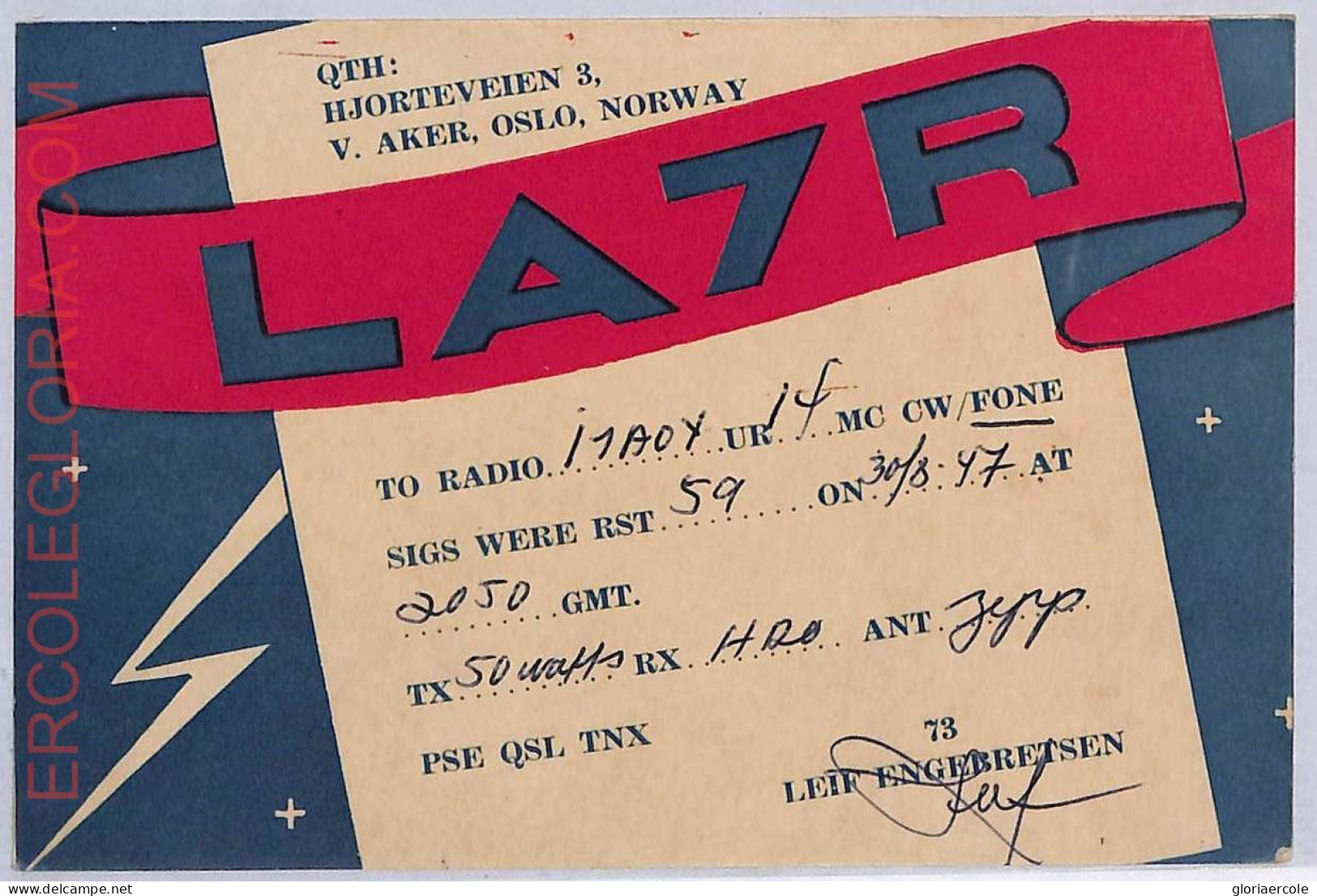 Ad9227 - NORWAY - RADIO FREQUENCY CARD  - Oslo - 1947 - Radio