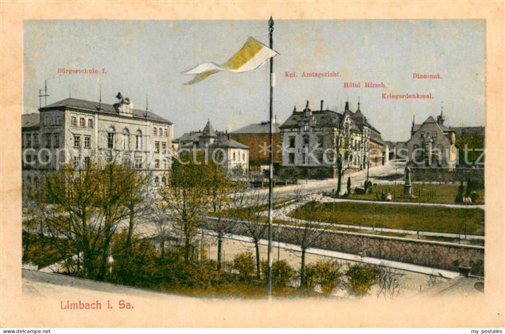 73749387 Limbach Sachsen Buergerschule Kgl Amtsgericht Hotel Hirsch Kriegerdenkm - Limbach-Oberfrohna