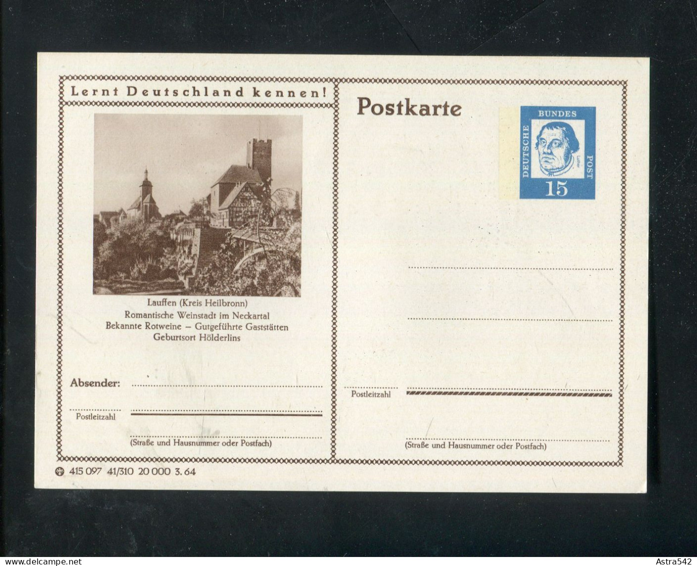 "BUNDESREPUBLIK DEUTSCHLAND" 1964, Bildpostkarte Mit Bild "LAUFFEN, Weinstadt" ** (A1200) - Geïllustreerde Postkaarten - Ongebruikt