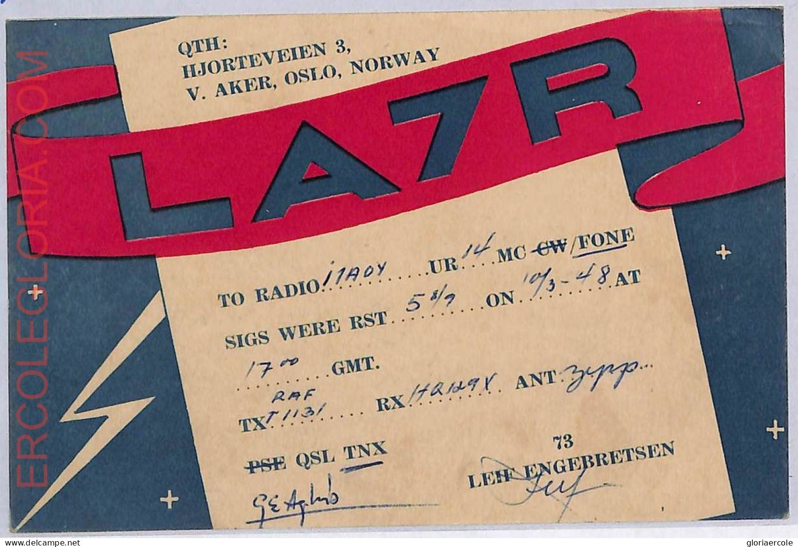 Ad9228 - NORWAY - RADIO FREQUENCY CARD  - Oslo - 1948 - Radio