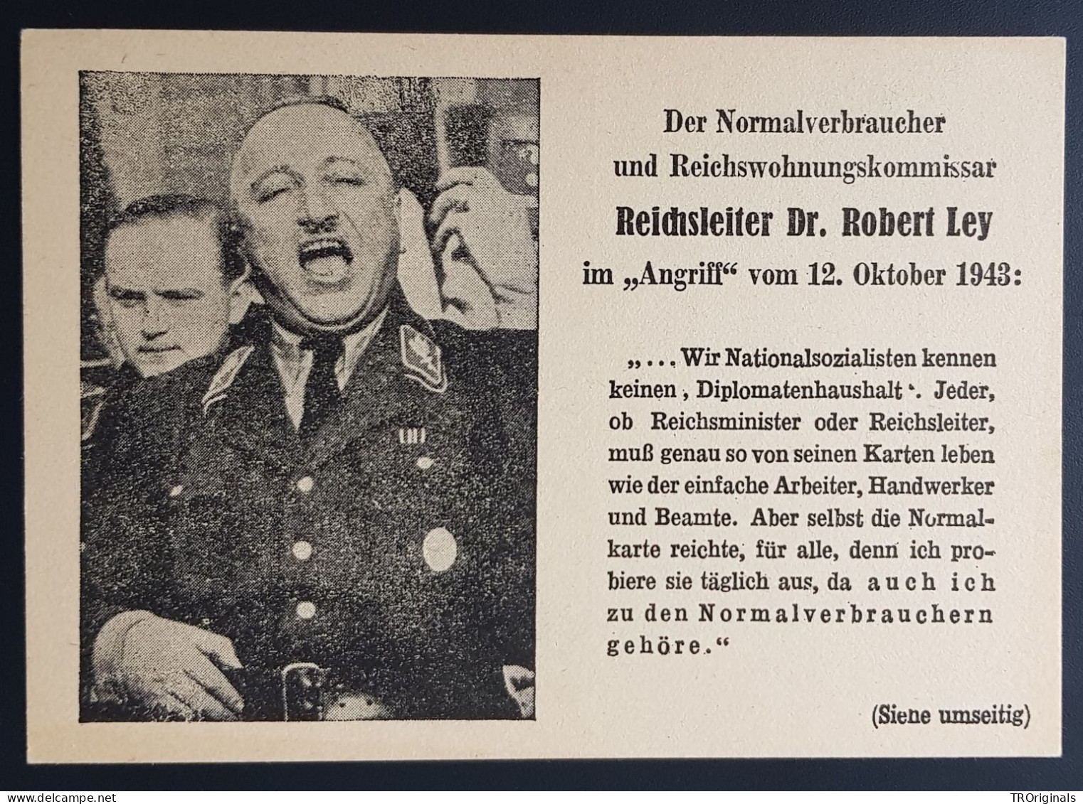 GERMANY THIRD 3RD REICH PROPAGANDA CARD BRITISH FORGERY WWII DR. ROBERT LEY - War 1939-45