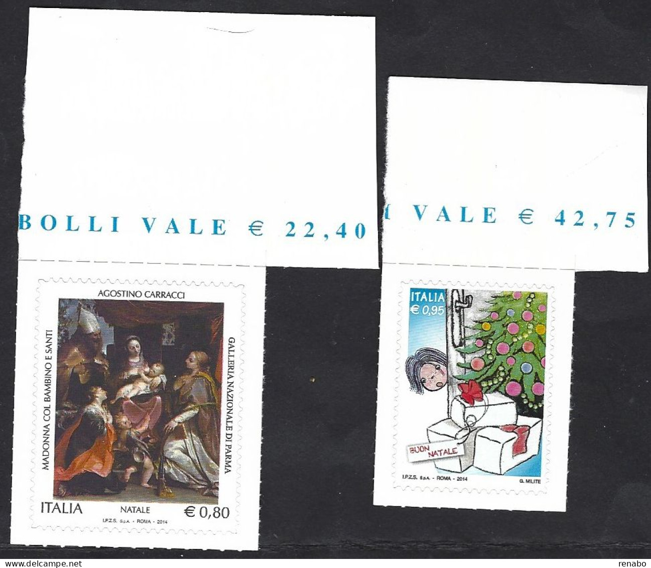 Italia 2014; Natale, Serie Completa Di Bordo Superiore Con Il Prezzo Del Foglio. - 2011-20: Mint/hinged