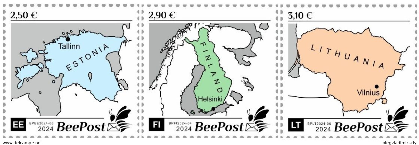 Estonia Finland Lithuania 2024 State Maps Definitives BeePost Set Of 3 Stamps MNH - Estonie
