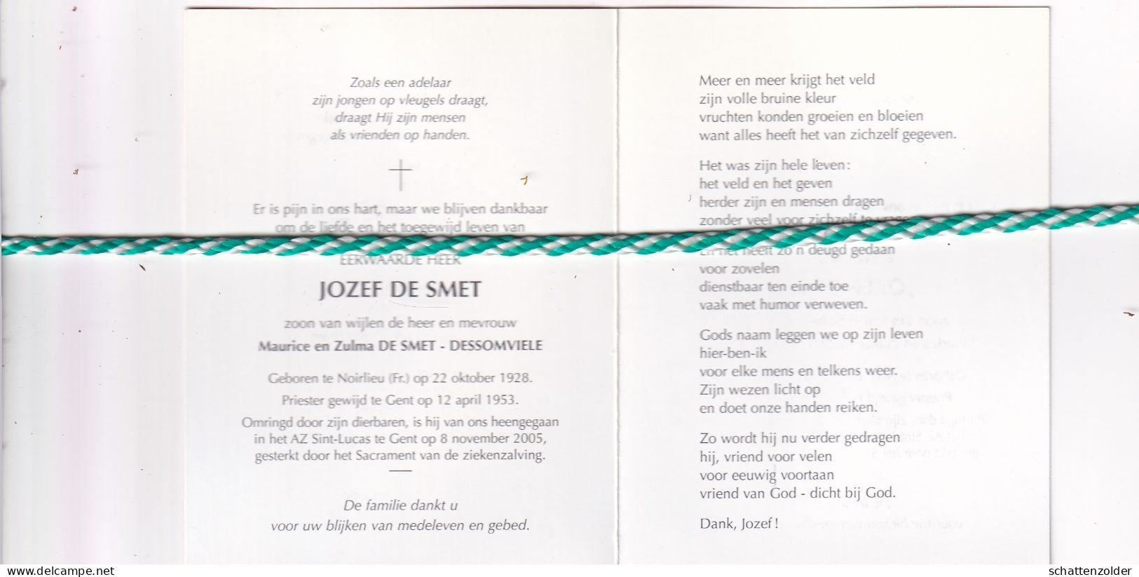 Priester Jozef De Smet, Noirlieu (Fr) 1928, Gent 2005 - Todesanzeige
