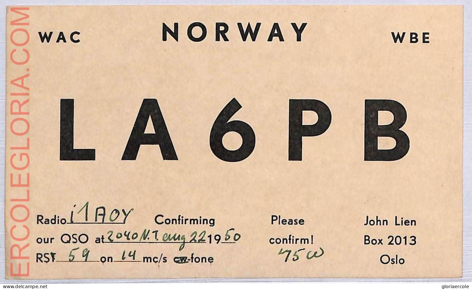 Ad9232 - NORWAY - RADIO FREQUENCY CARD  -  1950 - Radio