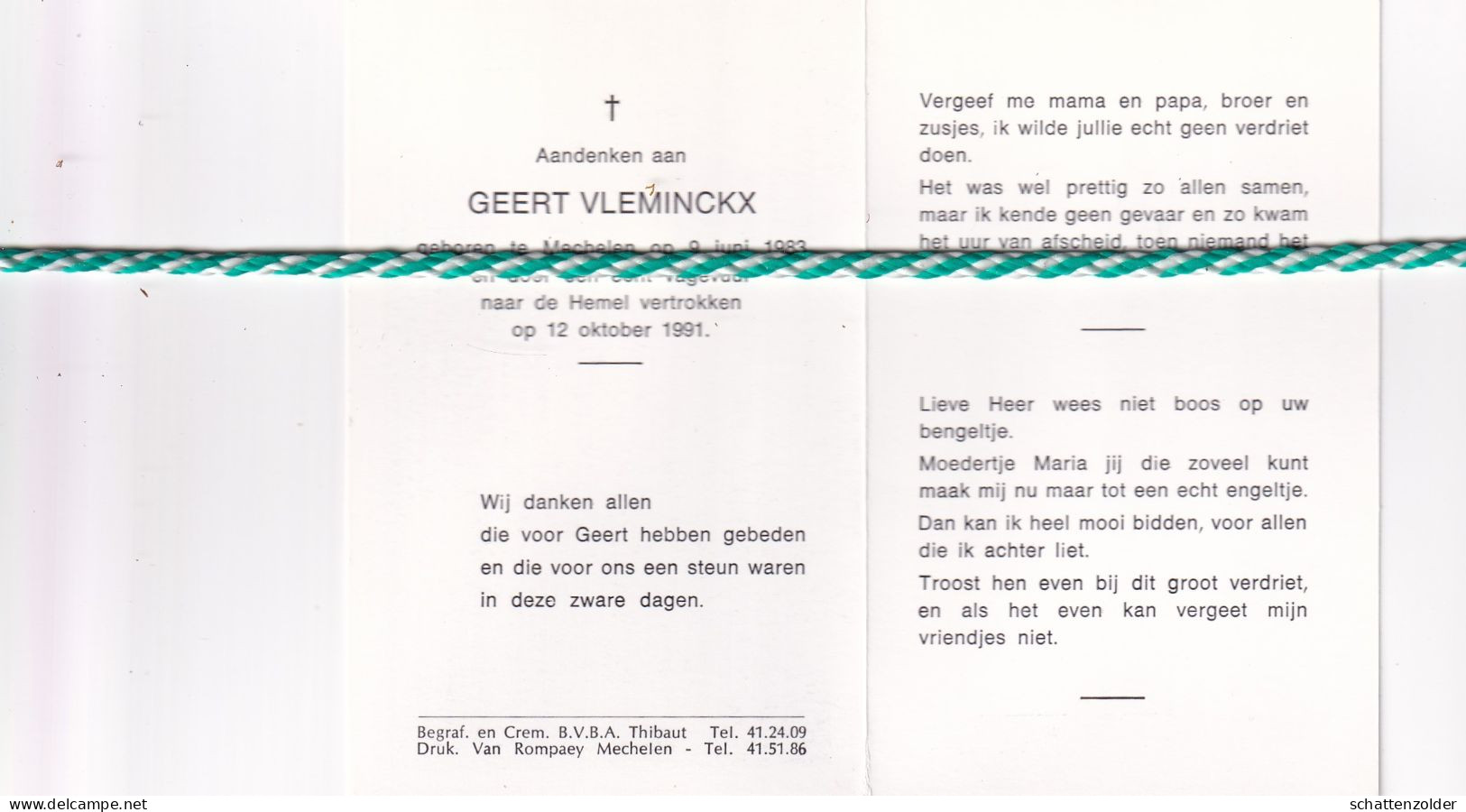 Geert Vleminckx, Mechelen 1983, 1991. Foto - Obituary Notices