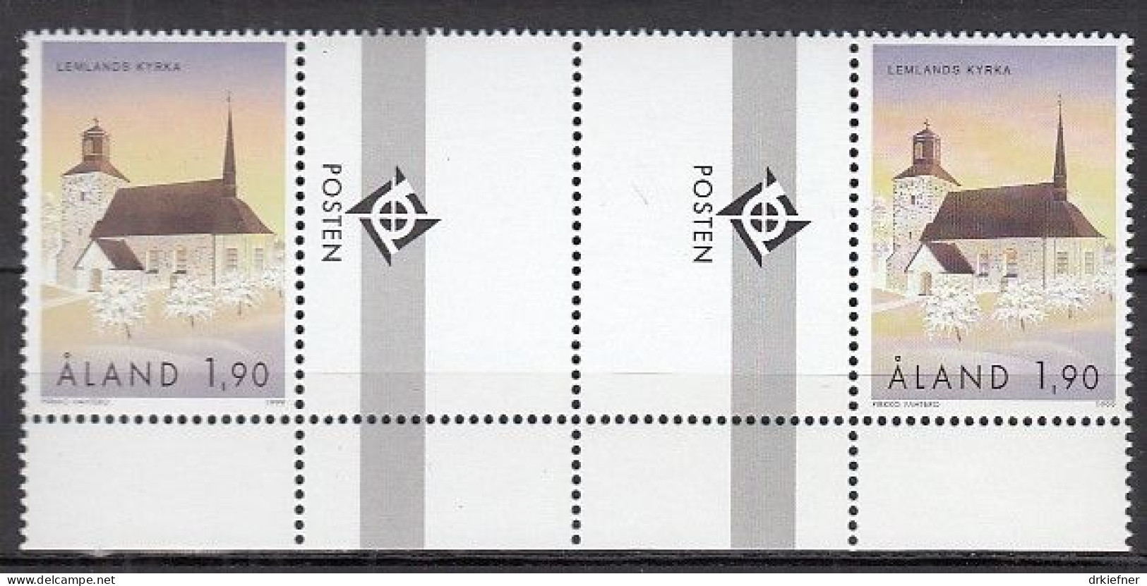 ALAND  162, Mit Doppel-Zierfeld, Postfrisch **, Kirchen, 1999 - Ålandinseln