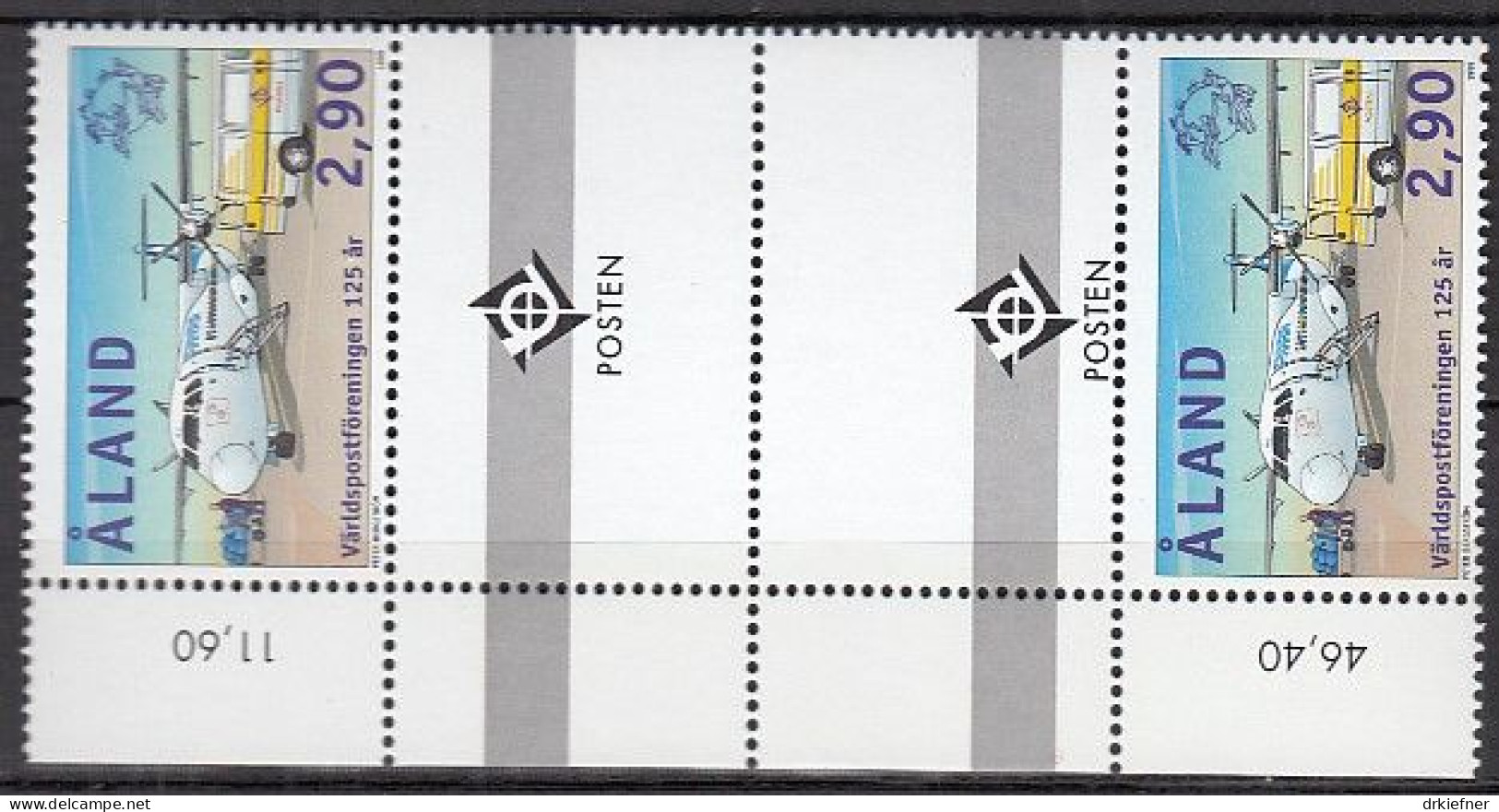 ALAND  161, Mit Doppel-Zierfeld, Postfrisch **, 125 Jahre UPU, 1999 - Aland