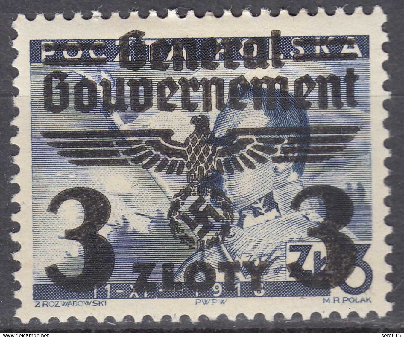 Generalgouvernement 1940 Mi.29 * Ungebraucht MH Überdruck 3 Zl. Auf 3 Zl. (70576 - Besetzungen 1938-45