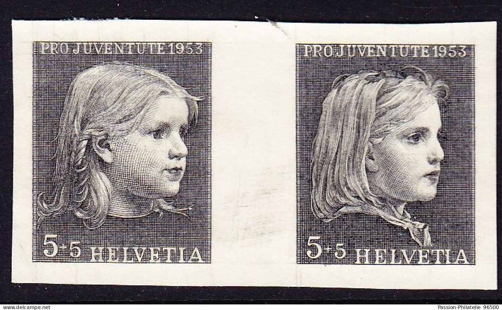 Pro Juventute 1953 Ungez.Probedruckpaar - 2 Verschiedenen Anker Mädchen Köpfe Auf Festem Papier Aus Bickel Archiv - Ungebraucht