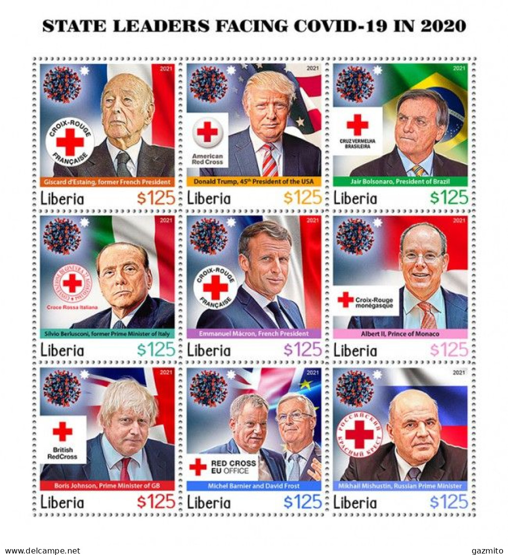 Liberia 2021, Against Covid, Leader, Red Cross, 9 Val In BF - Stamps