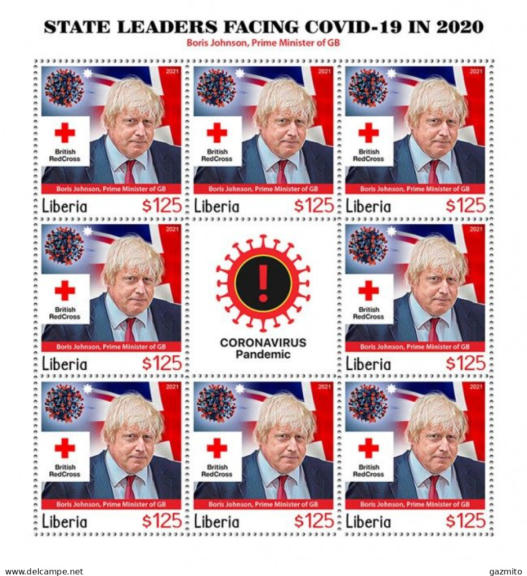 Liberia 2021, Against Covid, Leader, Johnson, Red Cross, BF - Timbres