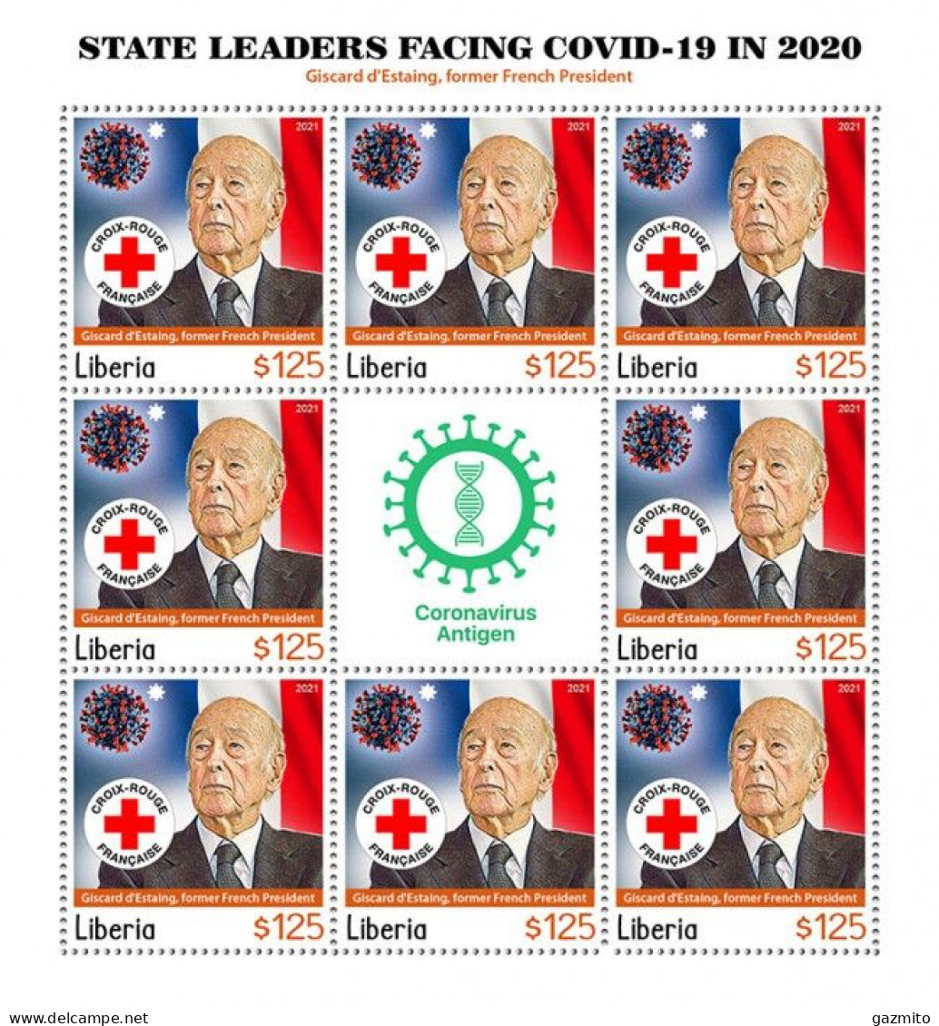 Liberia 2021, Against Covid, Leader, G. D'Estaing, Red Cross, BF - Timbres