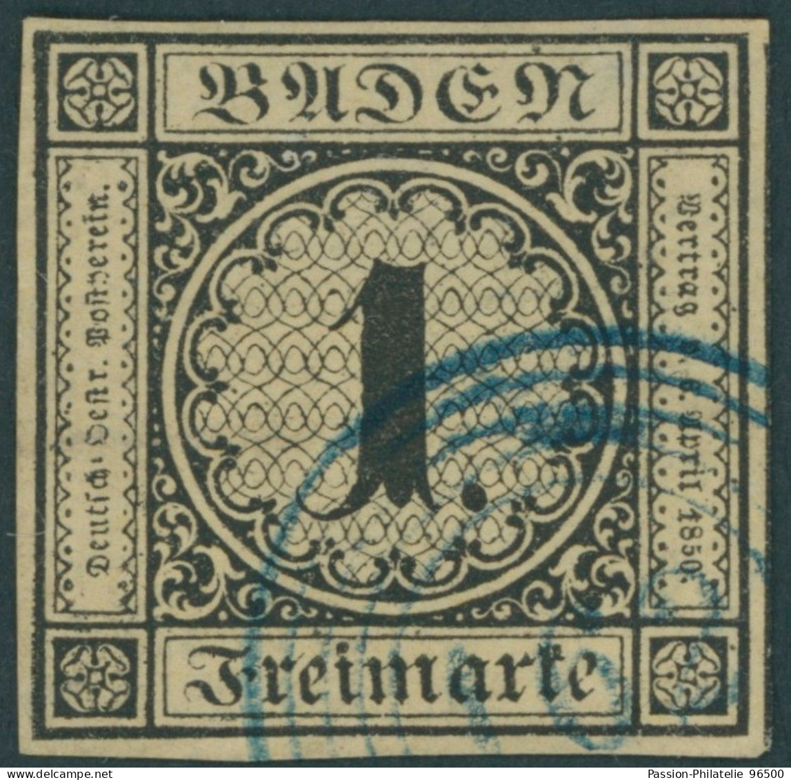 BADEN 1a O, 1851, 1 Kr. Schwarz Auf Sämisch Mit Blauem Nummernstempel 162 (Zell A.H.) - Gebraucht