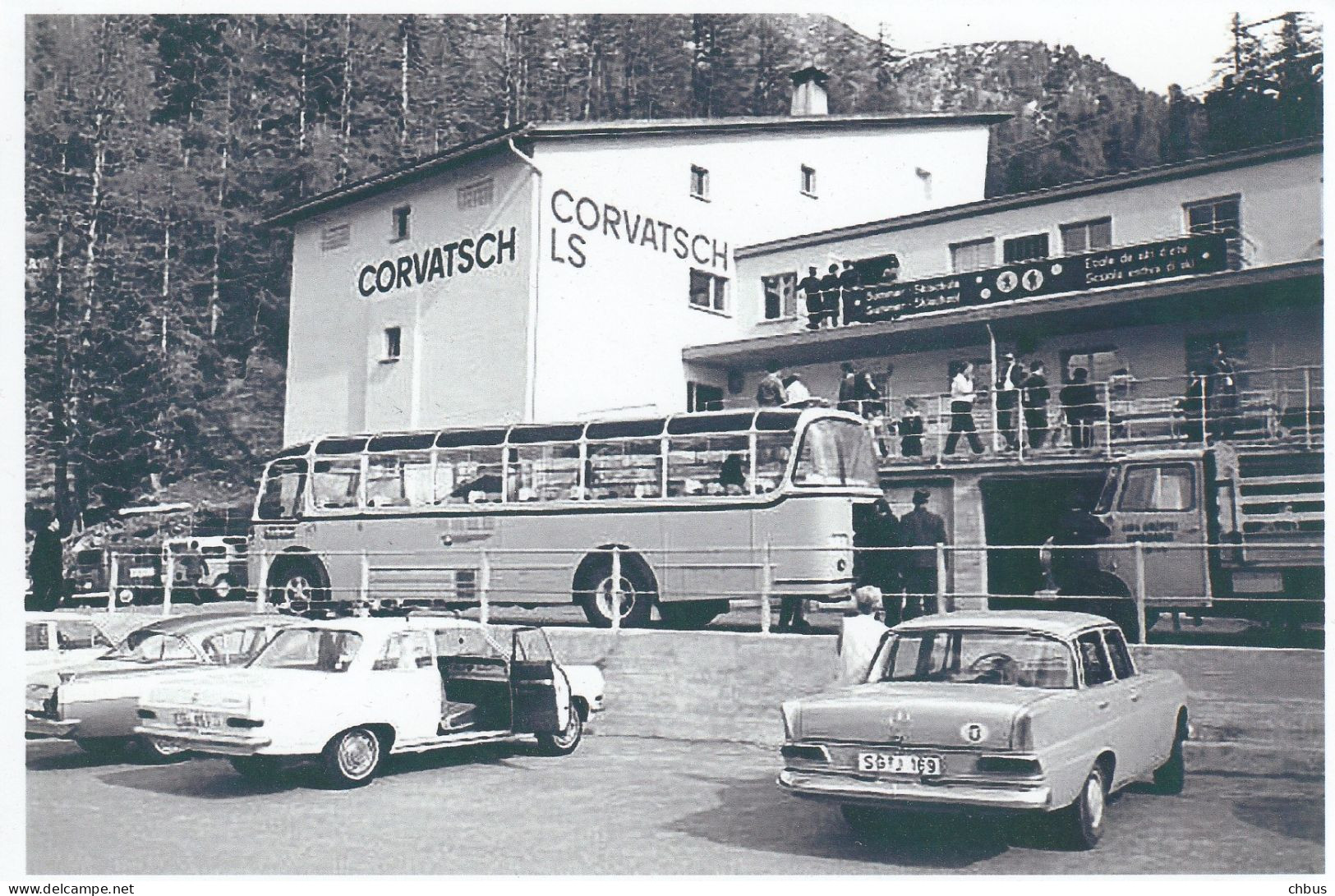 Autobus, Bus; Postauto, Car Postal, Corvatsch; Oldtimer Cars: Mercedes, Opel (Reproduktion, Keine AK) - Sankt Moritz