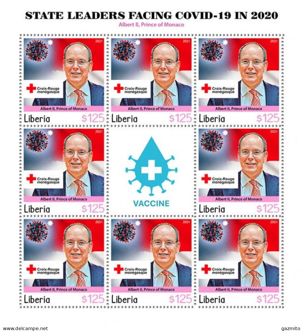 Liberia 2021, Against Covid, Leader, Albert Of Monaco, Red Cross, BF - Stamps