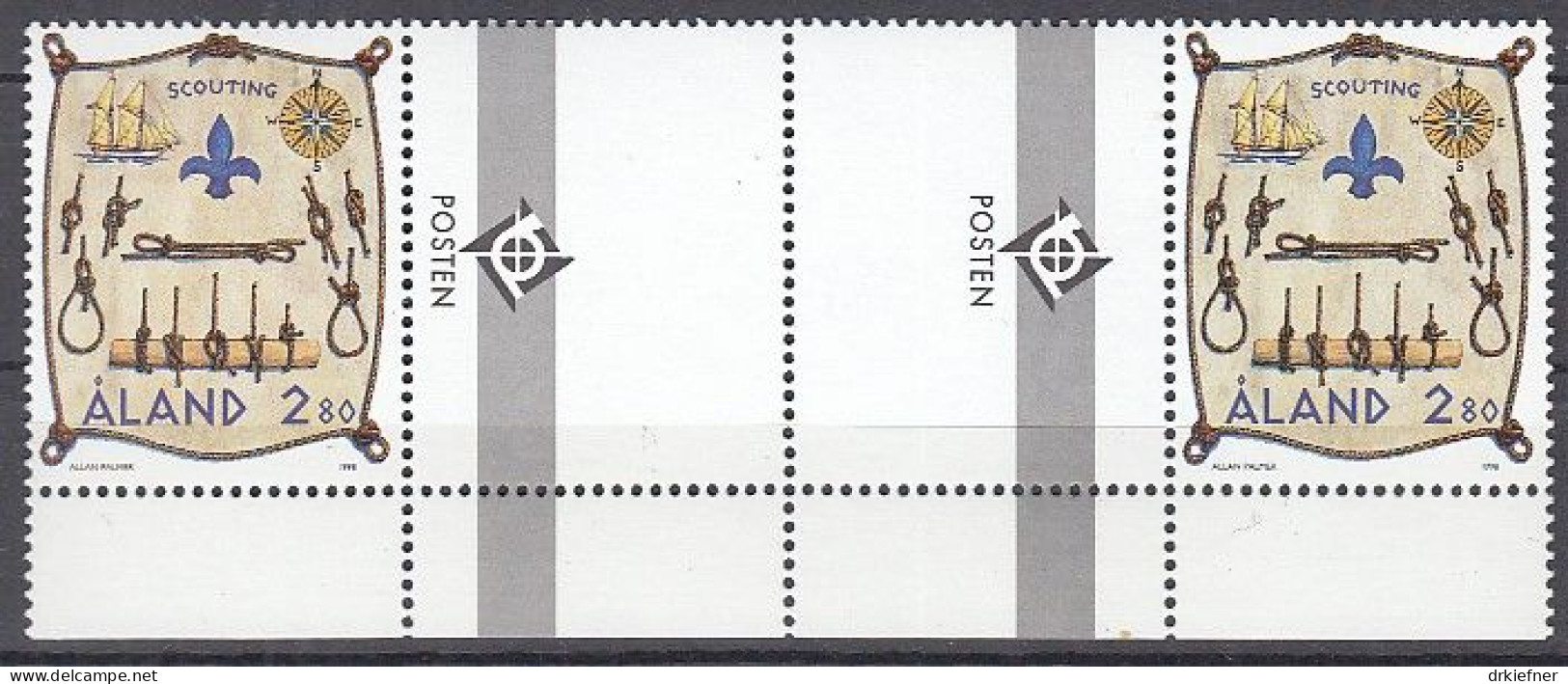 ALAND  144, Mit Doppel-Zierfeld, Postfrisch **, Pfadfinder, 1998 - Ålandinseln