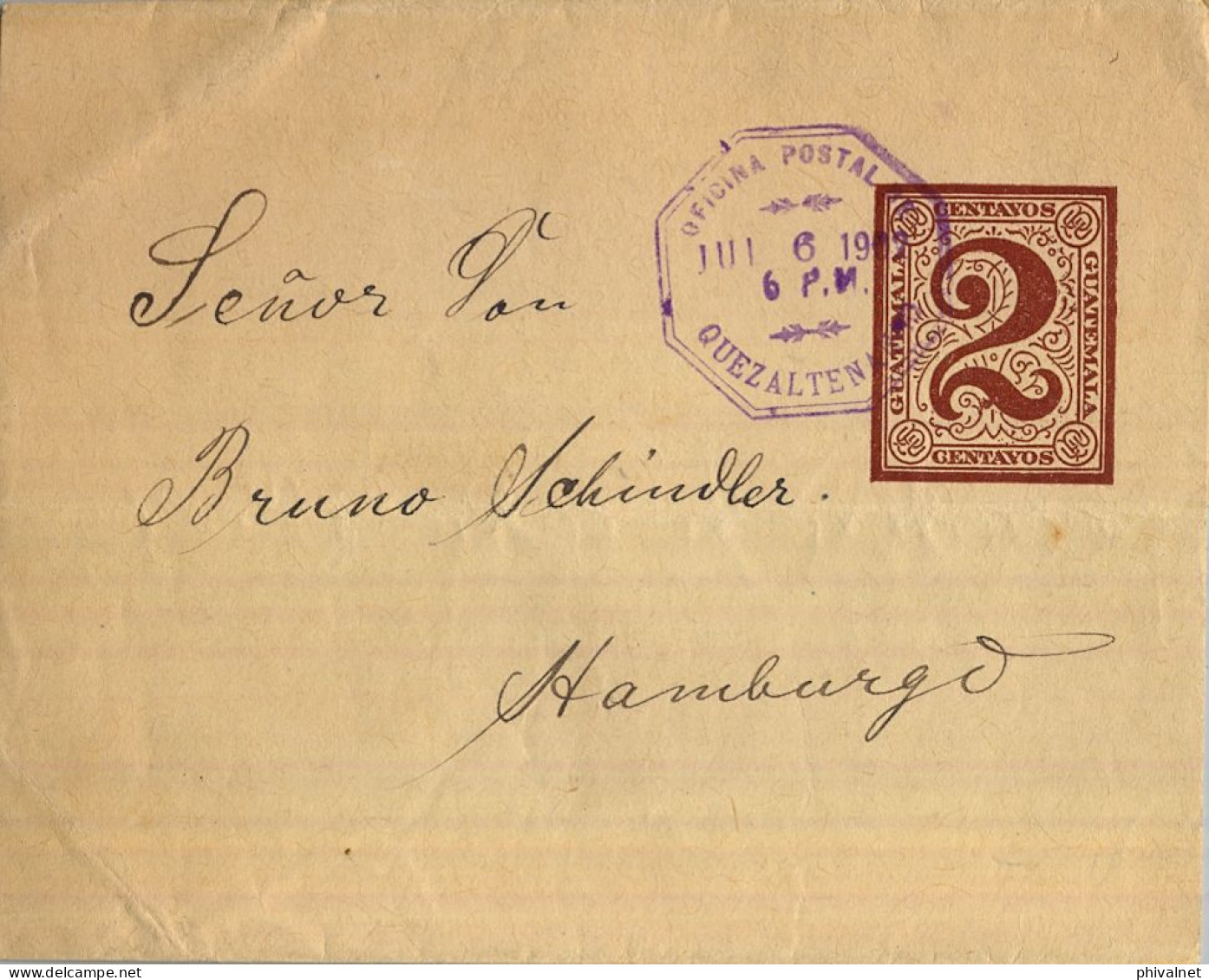 1902 GUATEMALA , QUEZALTENANGO - HAMBURGO , FAJA POSTAL PARA IMPRESOS CIRCULADA - Guatemala