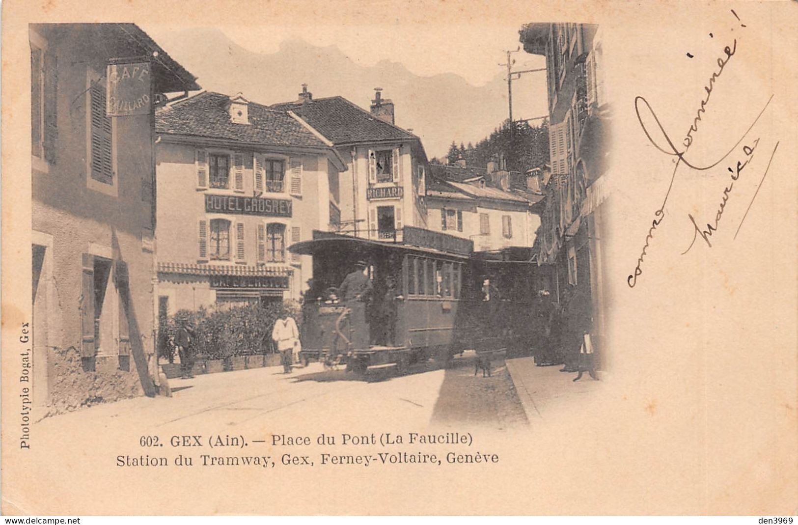 GEX (Ain) - Place Du Pont (La Faucille) - Station Du Tramway - Hôtel Grosrey - Précurseur Voyagé 1903 (2 Scans) - Gex