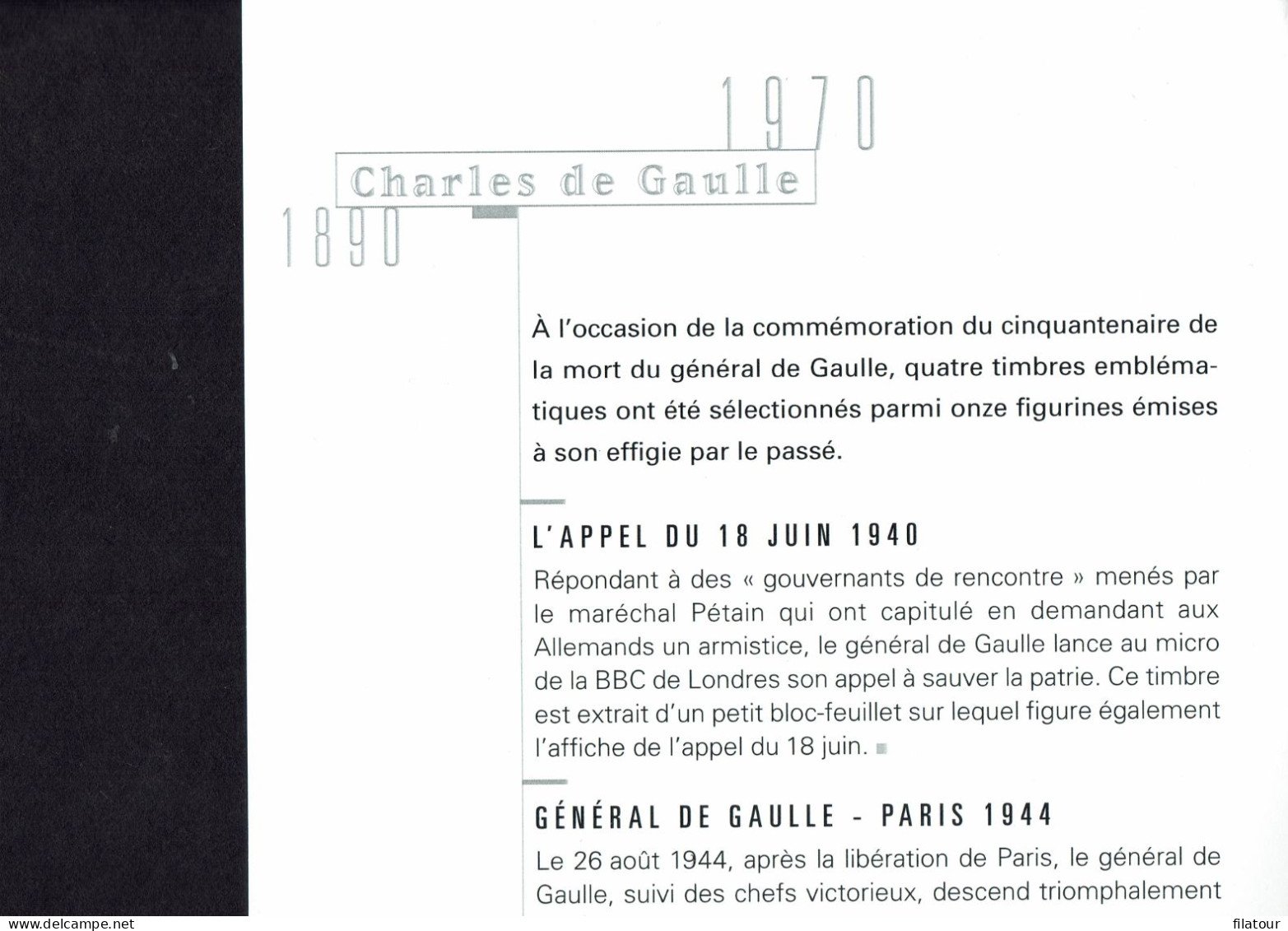 CHARLES de GAULLE . CNEP n° 75- Feuillet 5442 - C. P. Saint Cyrien-Feuillet Appel du 18 Juin + divers.