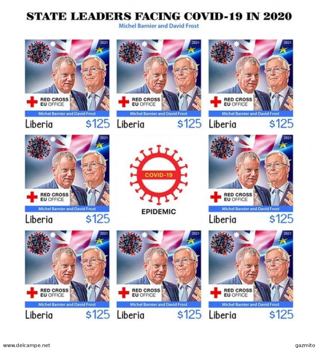 Liberia 2021, Against Covid, Leader, Barnier, Frost, Red Cross, BF IMPERFORATED - Liberia