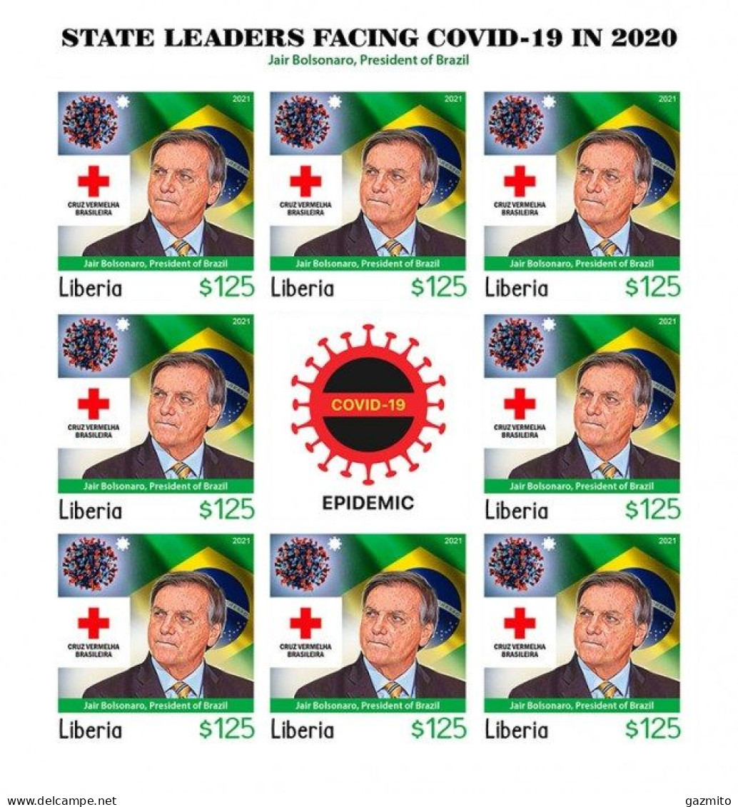 Liberia 2021, Against Covid, Leader, Bolsonaro, Red Cross, BF IMPERFORATED - Liberia