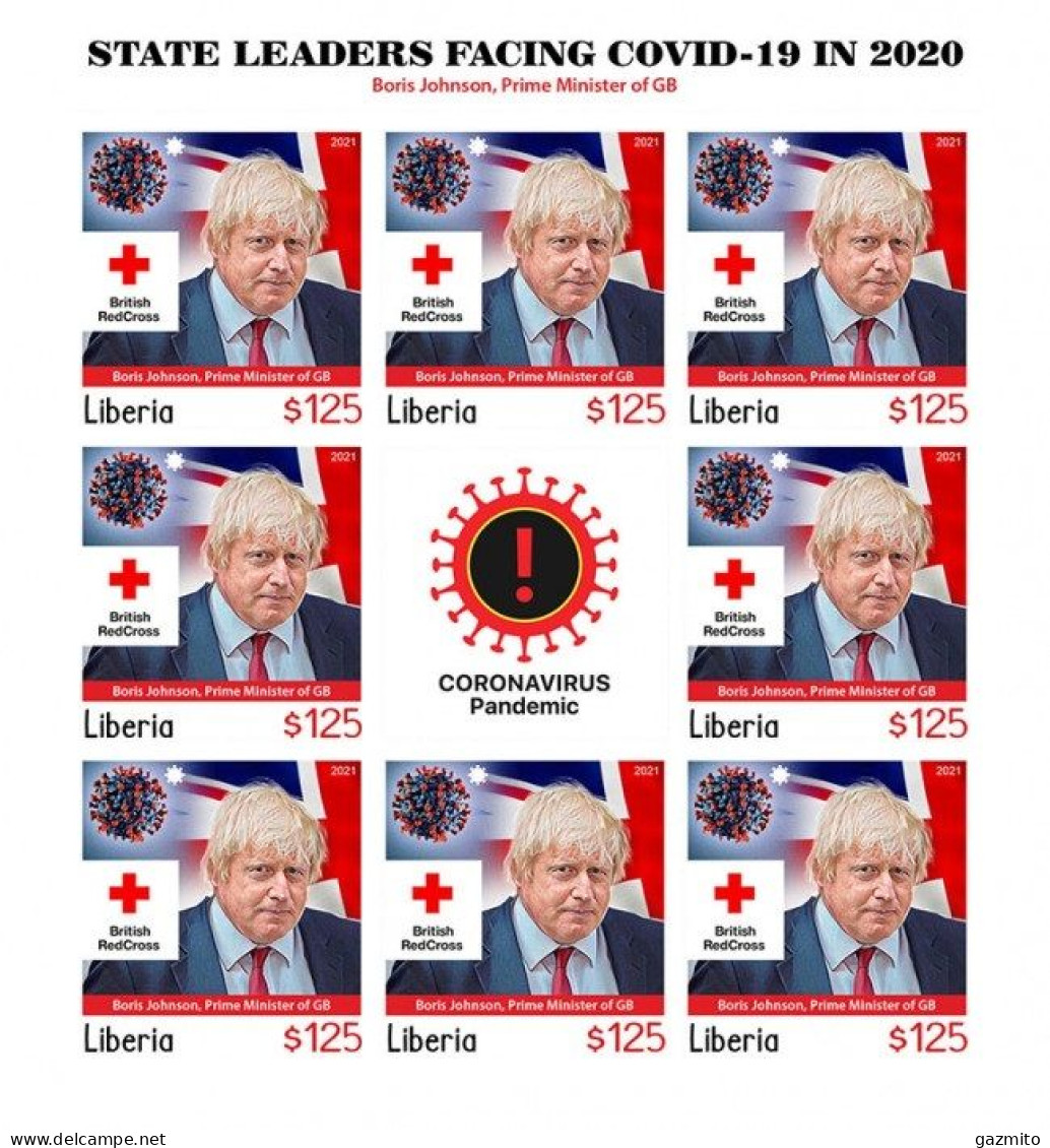 Liberia 2021, Against Covid, Leader, Johnson, Red Cross, BF IMPERFORATED - Liberia