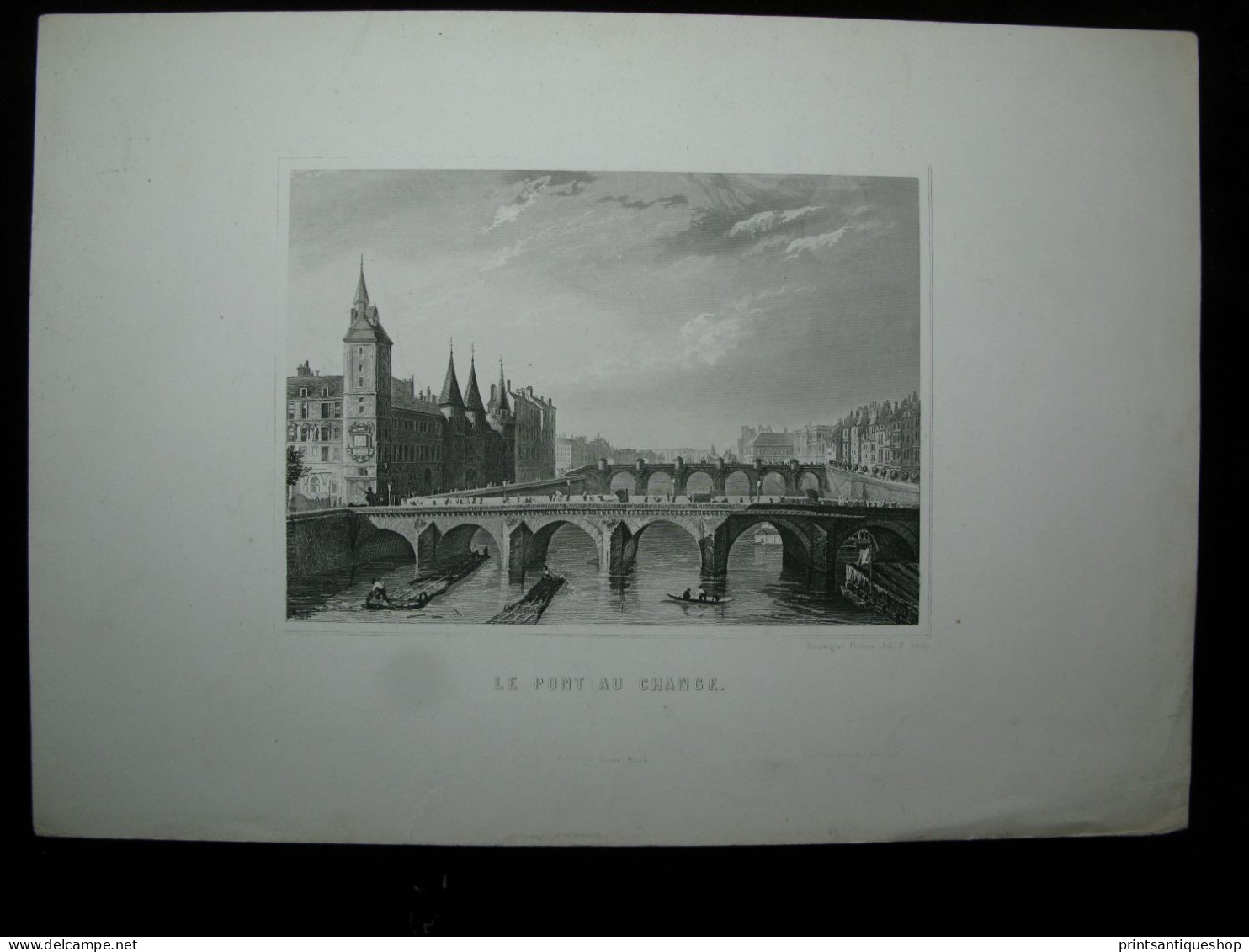 France Gravure Originale Le Pont Au Change Paris - Stiche & Gravuren